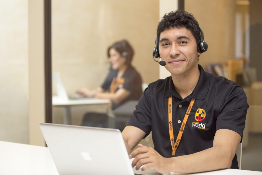 Language World interpreter using headset