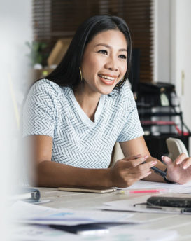 a woman in an office setting